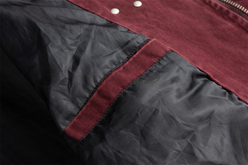 Men's Washed Denim Stand Collar Jacket with Metal Clasp