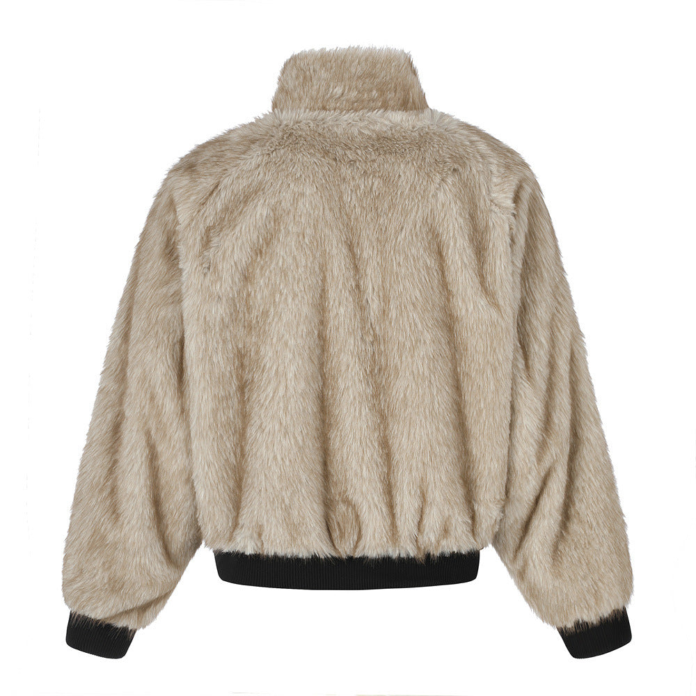 Reversible Faux Fur Leopard Print Bomber Jacket – Men's Oversized Stand Collar