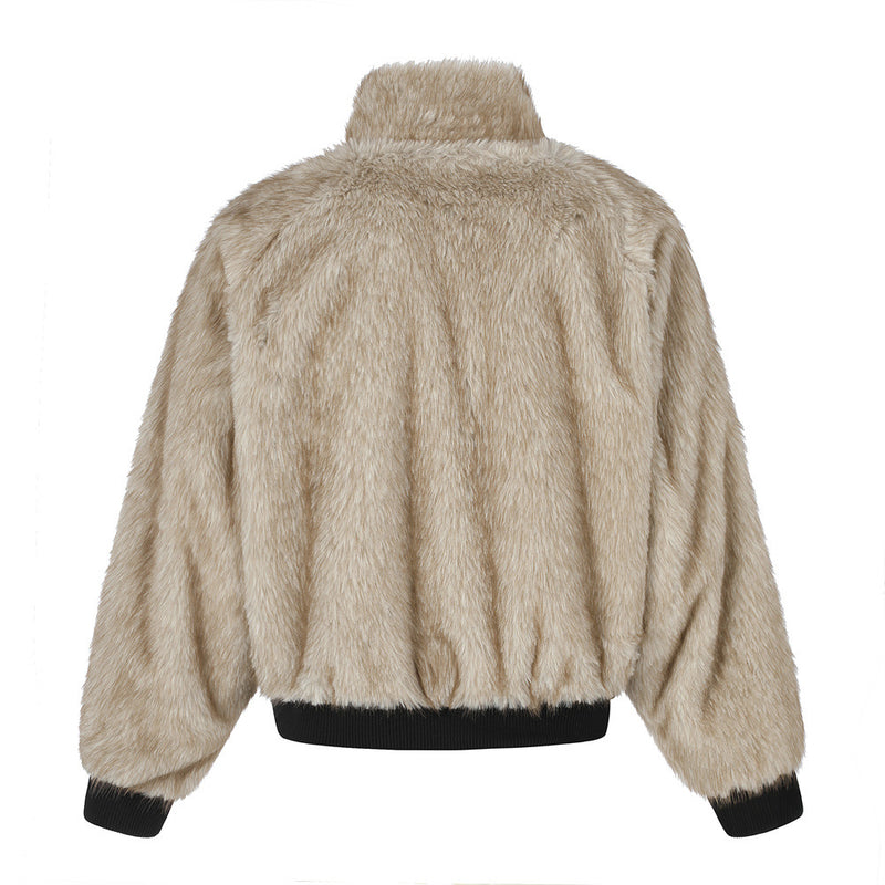 Reversible Faux Fur Leopard Print Bomber Jacket – Men's Oversized Stand Collar