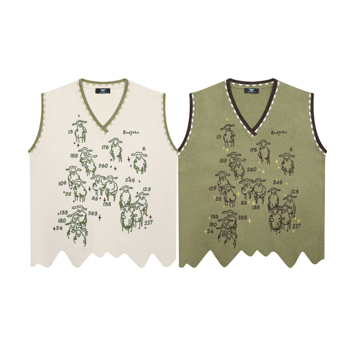 V-Neck Knit Sweater Vest with Sheep Jacquard Graphic — Retro College Style