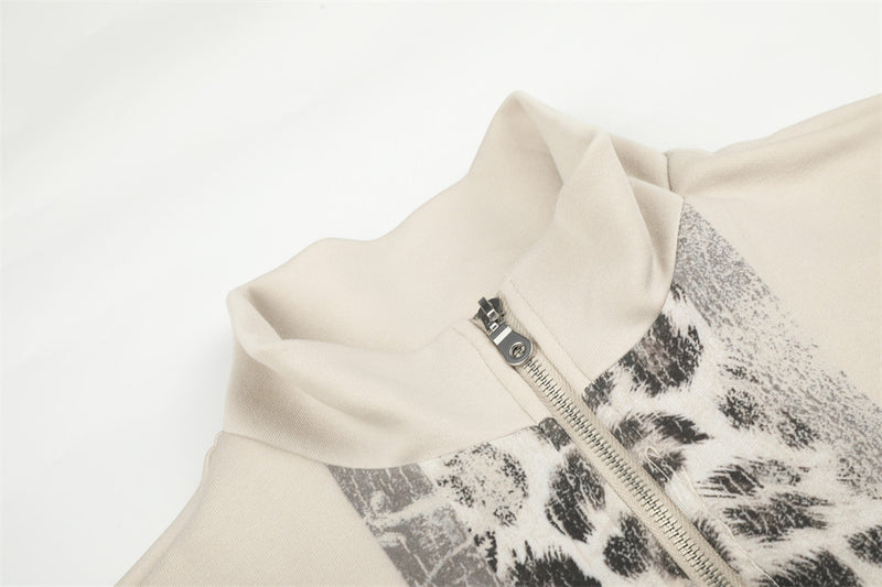 Union Jack Leopard Print Zip-Up Track Jacket – Oversized Fit