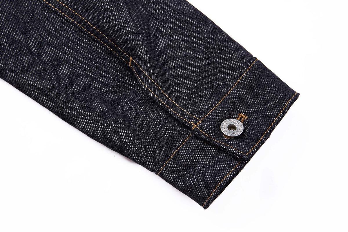 Dark Indigo Denim Moto Jacket – Stand Collar, Cropped Fit, Snap Buttons