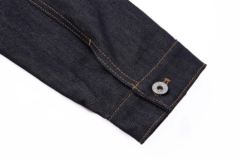 Dark Indigo Denim Moto Jacket – Stand Collar, Cropped Fit, Snap Buttons