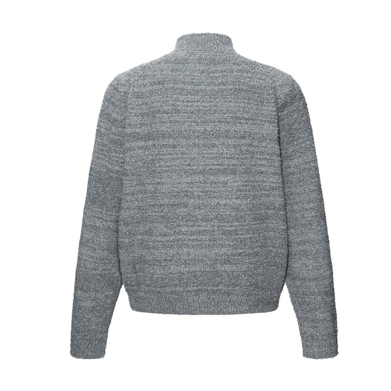Rabbit Jacquard Knit Zip-Up Cardigan Sweater – Bouclé Texture, Multi-Pose Print