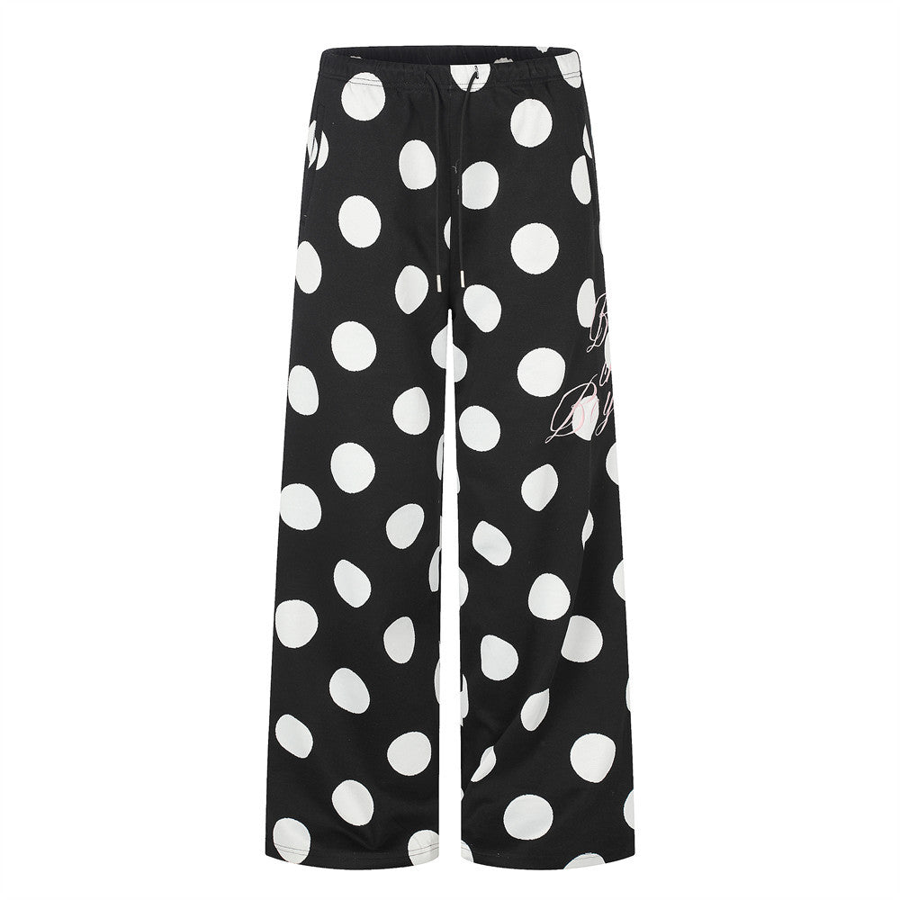 Polka Dot Wide-Leg Sweatpants – Oversized Streetwear Jogger Pants