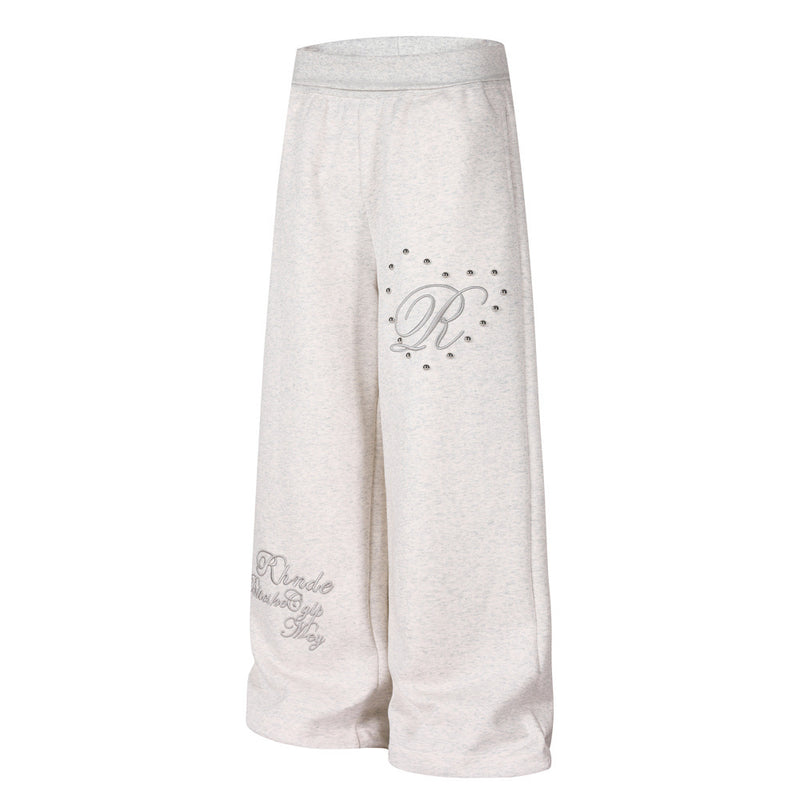 Pantalon de survêtement homme à jambes larges avec broderie 3D et clous argentés – Coupe décontractée