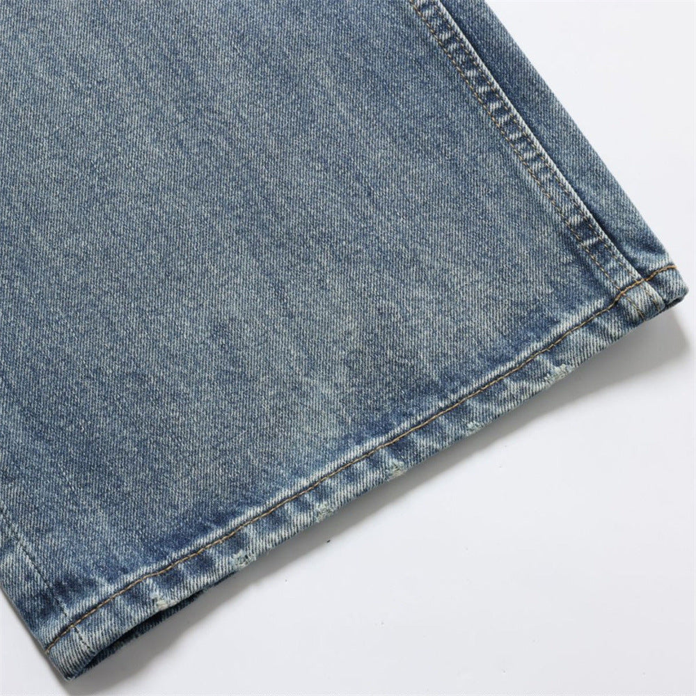 Men's Relaxed Fit Jeans Wide Leg Washed Vintage Blue Baggy Denim
