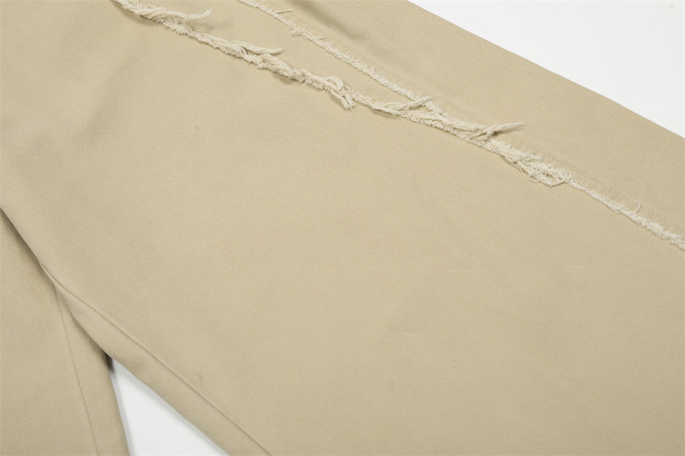 Wide-Leg Frayed Seam Pants – Deconstructed Streetwear Trousers