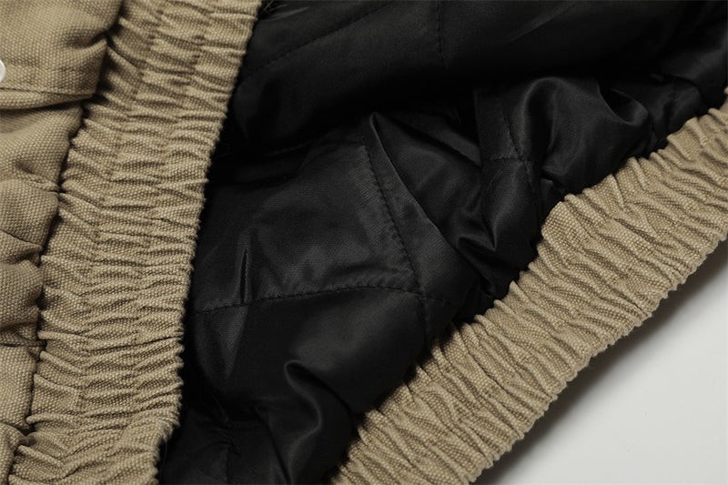 Faux Mink Fur-Trimmed Hooded Padded Jacket – Washed Canvas Bomber