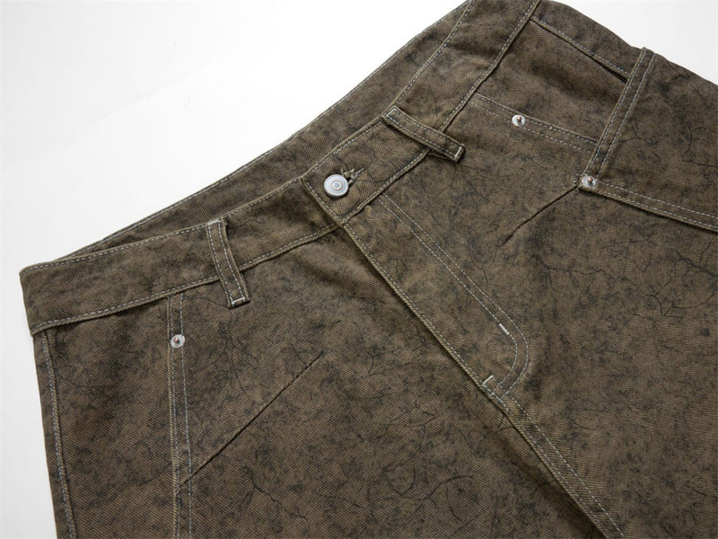 Barrel Leg Carpenter Jeans – Acid Wash Khaki Green Wide Leg Denim