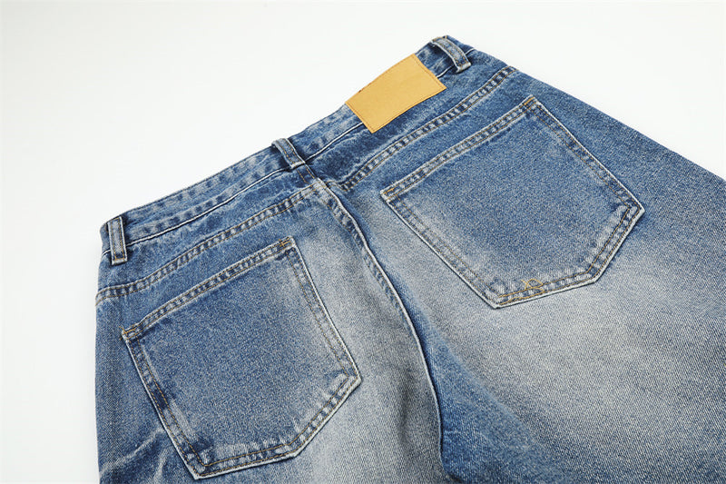 Jeans délavés usés à jambes larges – Denim vintage punk délavé pour homme
