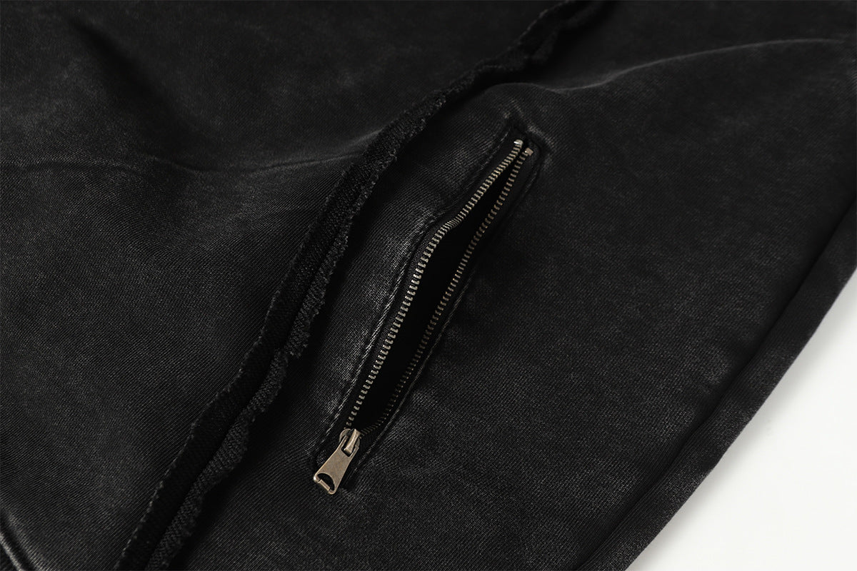 Deconstructed Asymmetric Zip Hoodie – Washed Oversized American Streetwear