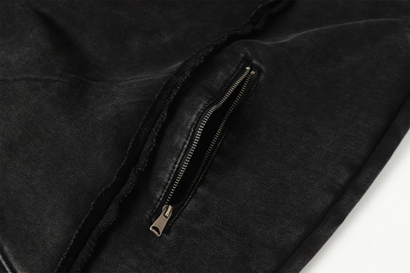 Deconstructed Asymmetric Zip Hoodie – Washed Oversized American Streetwear