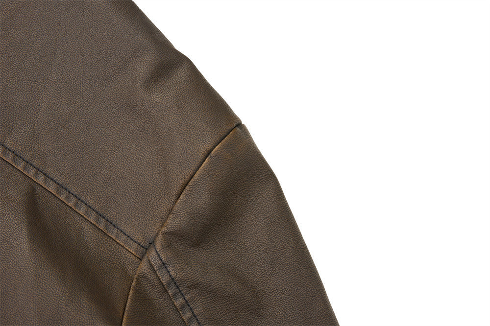 Men's Vintage Punk Multi-Zip PU Leather Moto Jacket – Distressed Brown