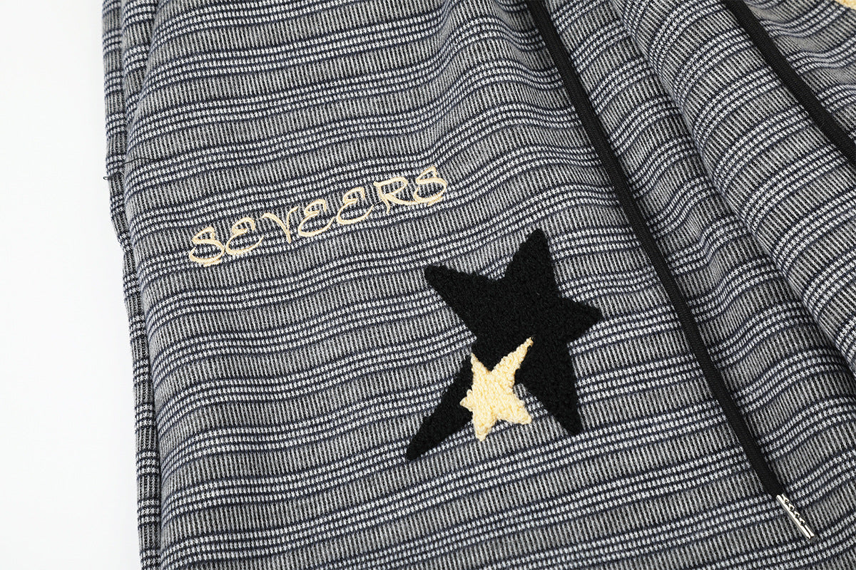 Wide-Leg Striped Sweatpants with Star Embroidery – Relaxed Fit Knit Pants
