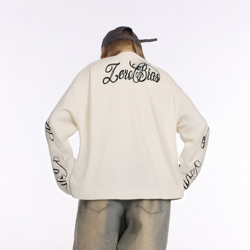 Fashion Killa Oversized Long Sleeve Graphic Tee – Waffle Knit Streetwear Top