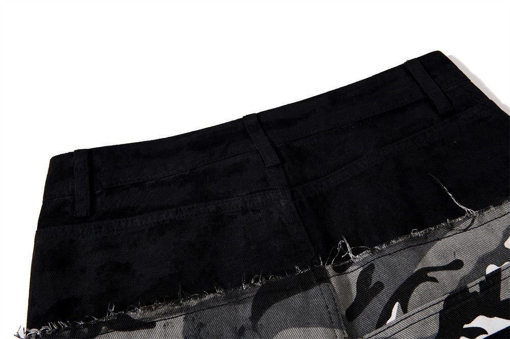 Men's Bell Bottom Pants – Colorblock Camo Punk Flare Trousers with Strap Detail