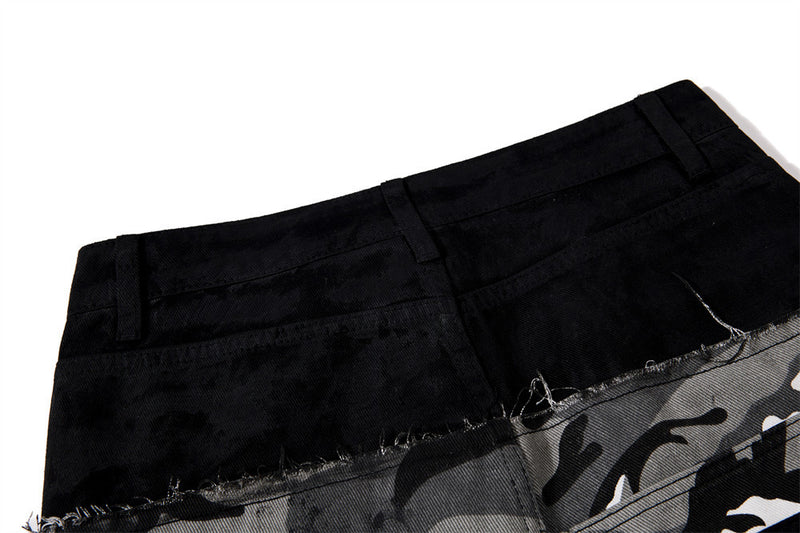 Men's Bell Bottom Pants – Colorblock Camo Punk Flare Trousers with Strap Detail