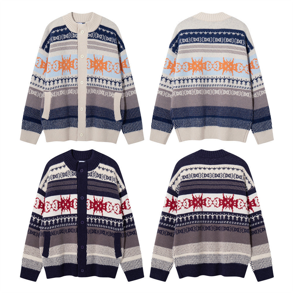 Gestreifte Jacquard-Strickjacke – Herren-Cardigan mit Knopfleiste und lässiger Passform