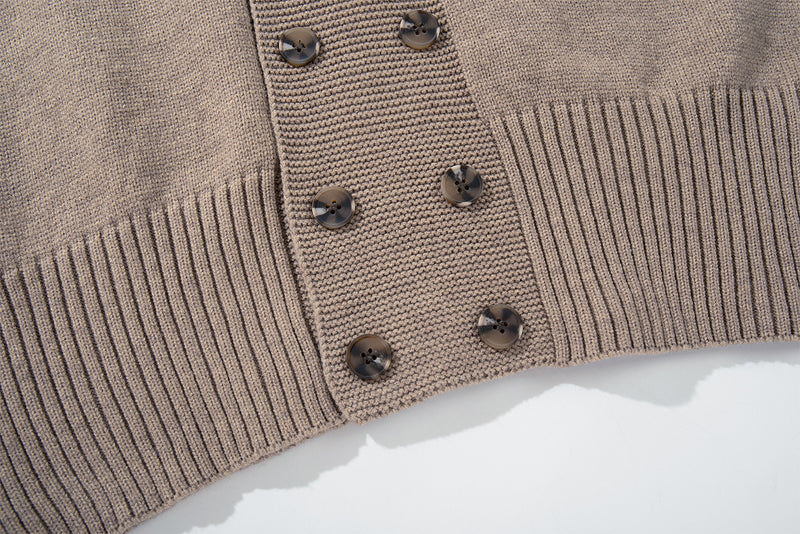 Double-Breasted Knit Cardigan Sweater – Relaxed Vintage Style