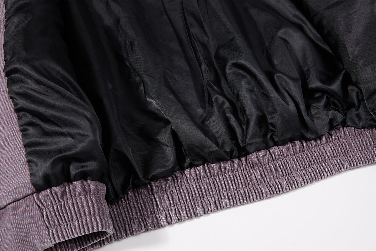Traceback Graphic Washed Canvas Bomber Jacket with Corduroy Collar