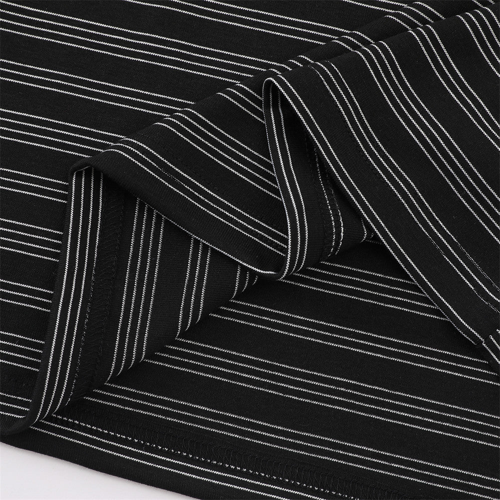 T-shirt homme manches longues noir et blanc à rayures color block, col rond oversize