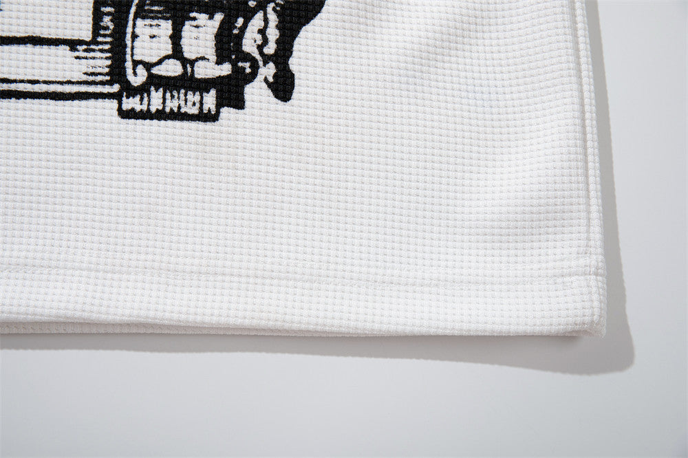 Labyrinth Double Eagle Crest Graphic Long-Sleeve Tee – White Waffle-Knit