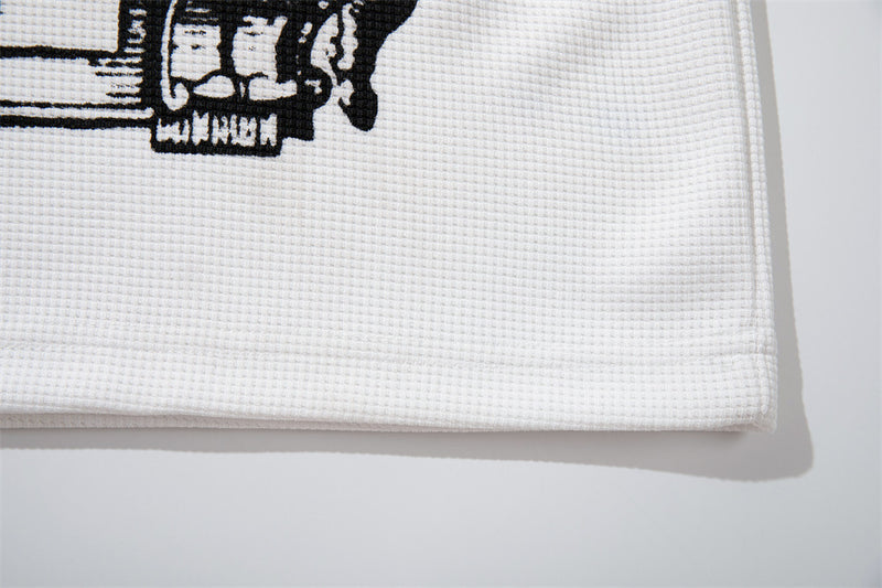 Labyrinth Double Eagle Crest Graphic Long-Sleeve Tee – White Waffle-Knit