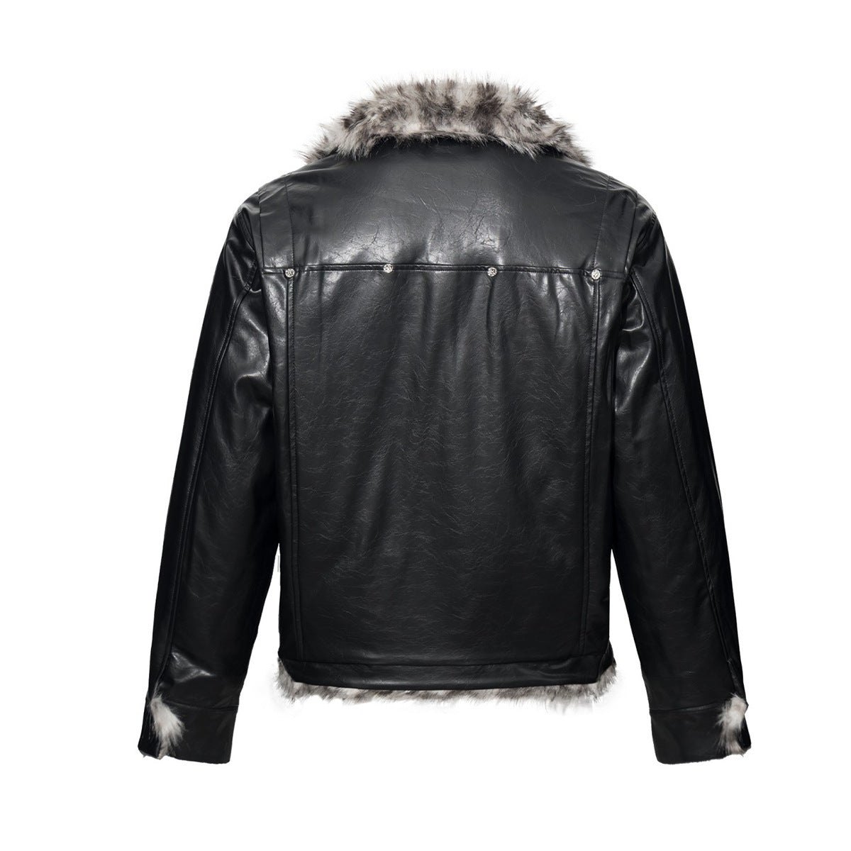 Black Faux Leather Biker Jacket with Faux Fur Collar & Lining