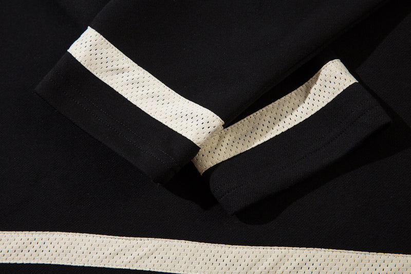 Lace-Up Hockey Jersey Sweatshirt – Colorblock Mesh Panel Pullover
