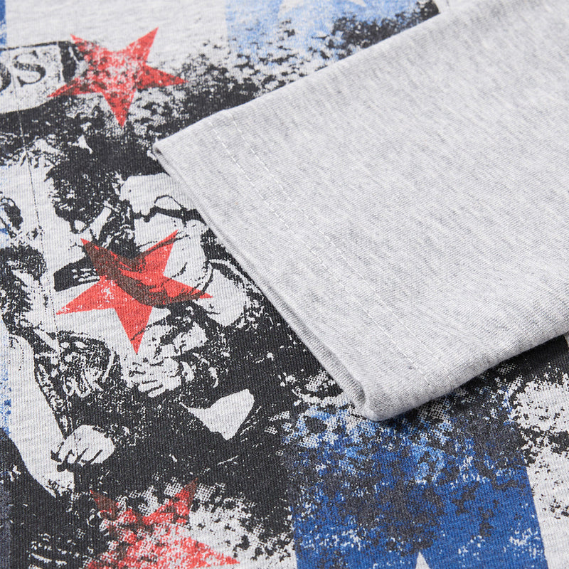 Men's Graphic Long Sleeve T-Shirt – Stars & Stripes Skatepark Print, Mock Neck