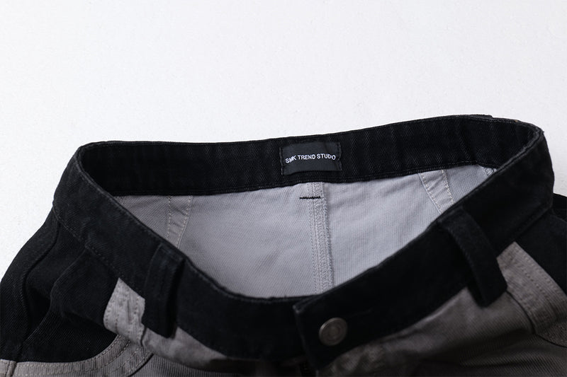 Baggy Cargo Pants Men's Black Grey Patchwork Wide-Leg Tactical Trousers