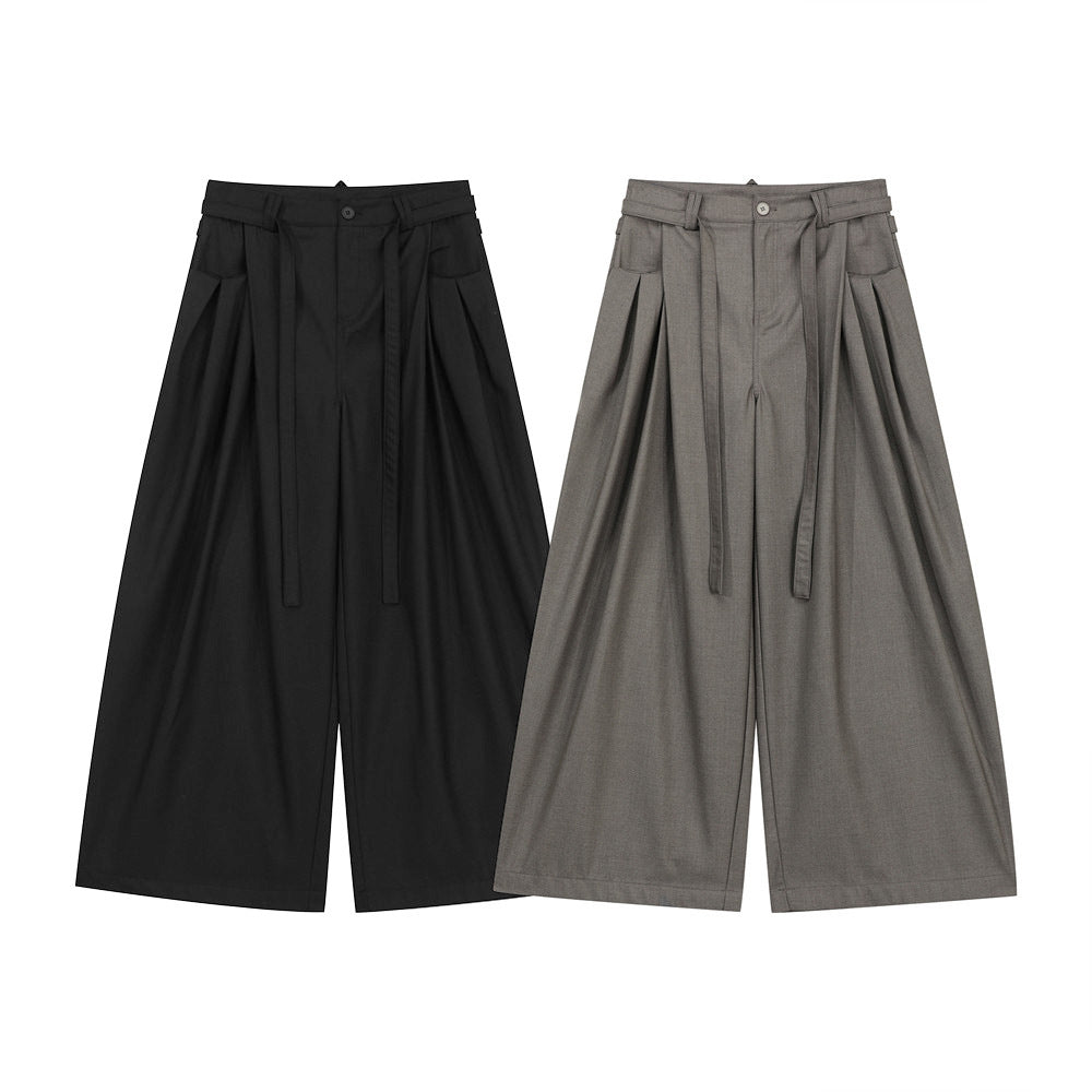 Wide-Leg Pleated Trousers with Drawstring Waist