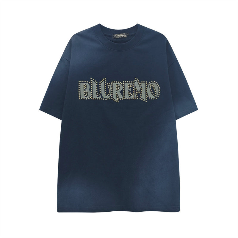 Bluremo Studded Logo Oversized T-Shirt | Washed Gradient Streetwear Tee