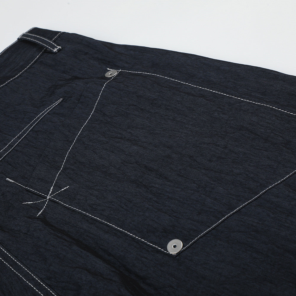 Wide-Leg Denim Pants with Contrast Stitching and Star Tack Details