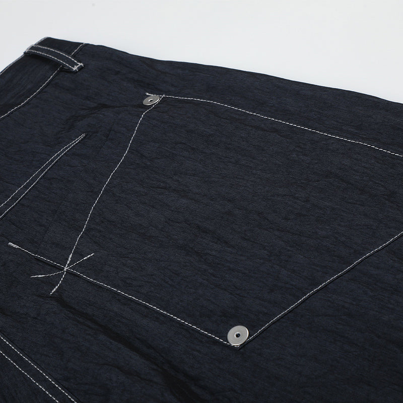 Wide-Leg Denim Pants with Contrast Stitching and Star Tack Details