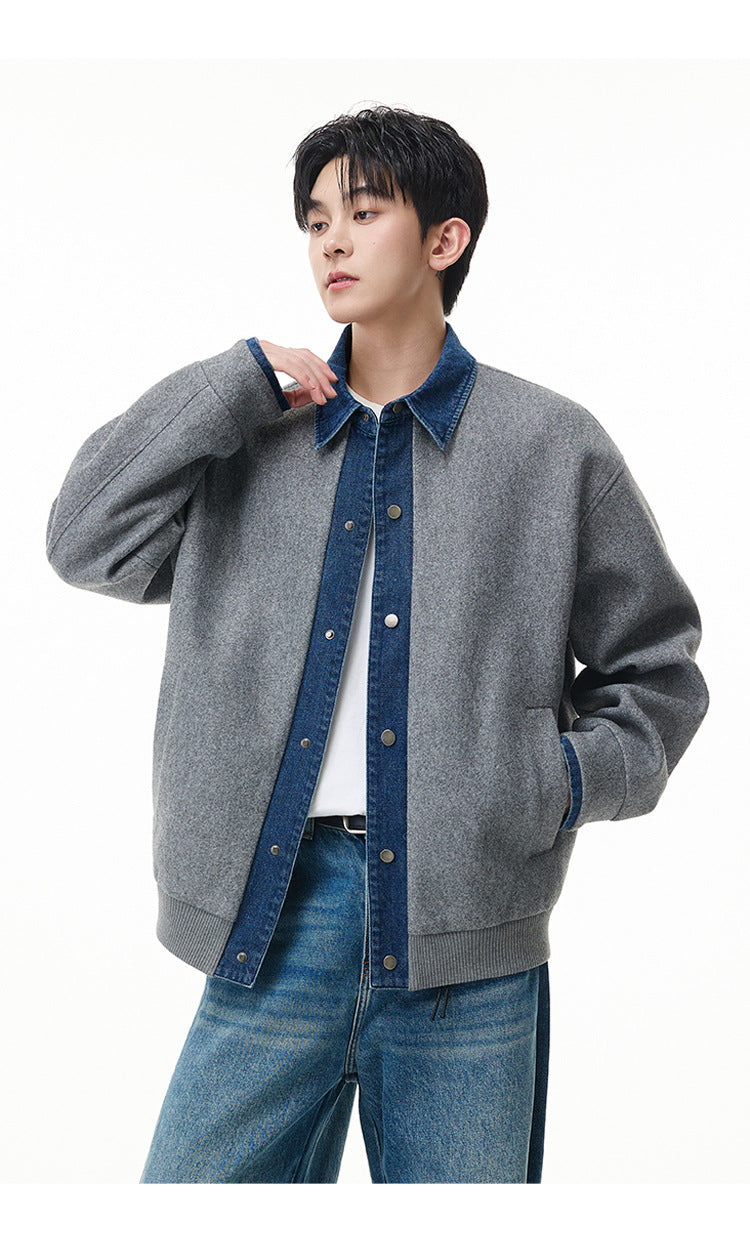 Veste boxy à boutons-pression avec col en denim – Style rétro old money