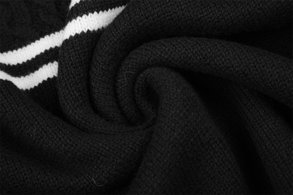 Herren-Pullover mit Reißverschluss – Cable-Knit-Half-Zip mit Streifen