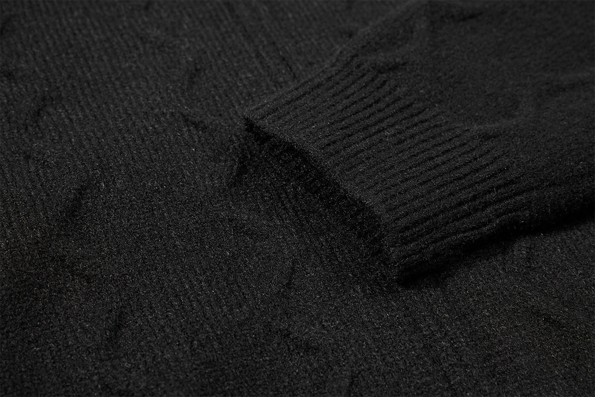Men's Cable Knit Full-Zip Turtleneck Sweater Jacket
