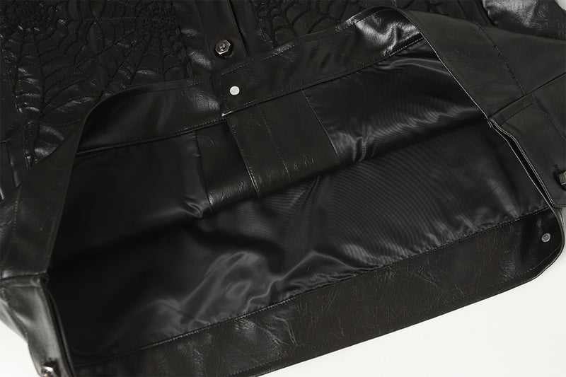 Spiderweb Embroidered PU Leather Jacket – Oversized Moto Fit