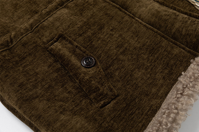 Sherpa-Lined Chenille Vintage Cotton Jacket – Nomadic Style with Floral