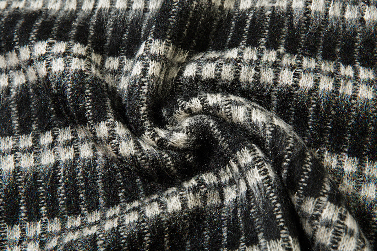 Striped Knit Sweater with Polo Collar – Oversized Fuzzy Texture