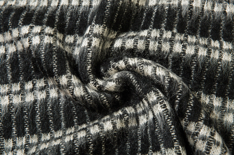 Striped Knit Sweater with Polo Collar – Oversized Fuzzy Texture