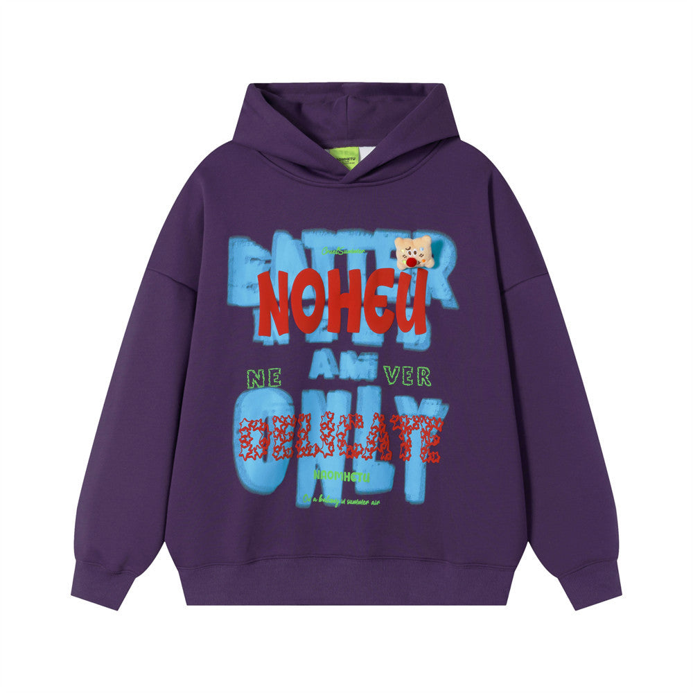 Sudadera con capucha extragrande y estampado gráfico para hombre — Diseño de letras llamativas y parche de oso