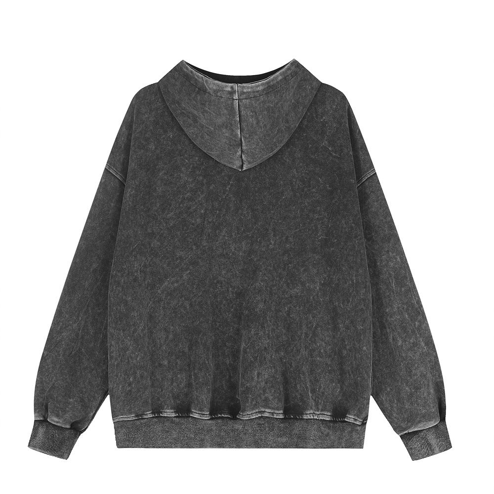 Oversized Zip-Up Hoodie with Studded Seam Detail – Acid Wash & Grey