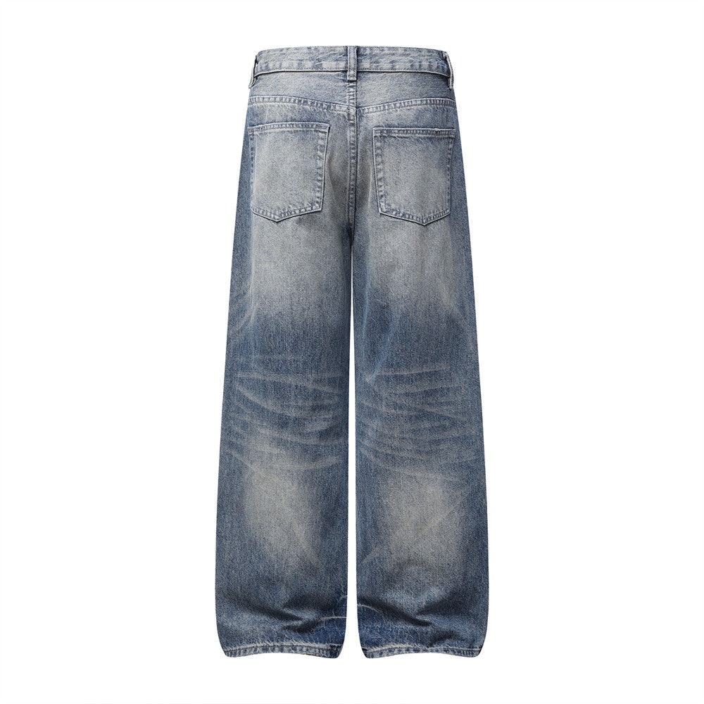 Men's Wide-Leg Baggy Jeans – Vintage Washed Straight Fit Denim
