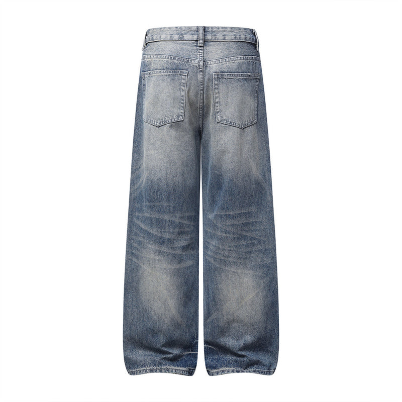 Men's Wide-Leg Baggy Jeans – Vintage Washed Straight Fit Denim