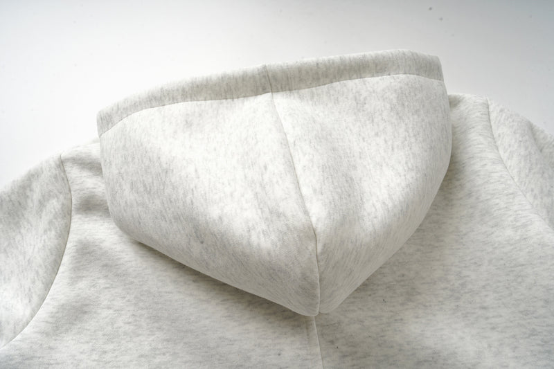 Retro Crest Embroidered Zip-Up Hoodie – Cropped Fit in Heather Grey