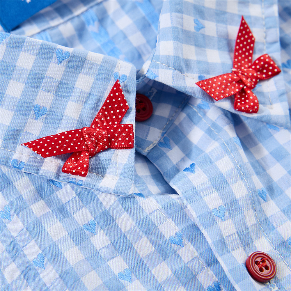 Langarmhemd mit Vichykaromuster und gesticktem Cartoon-Welpen – Relaxed Fit