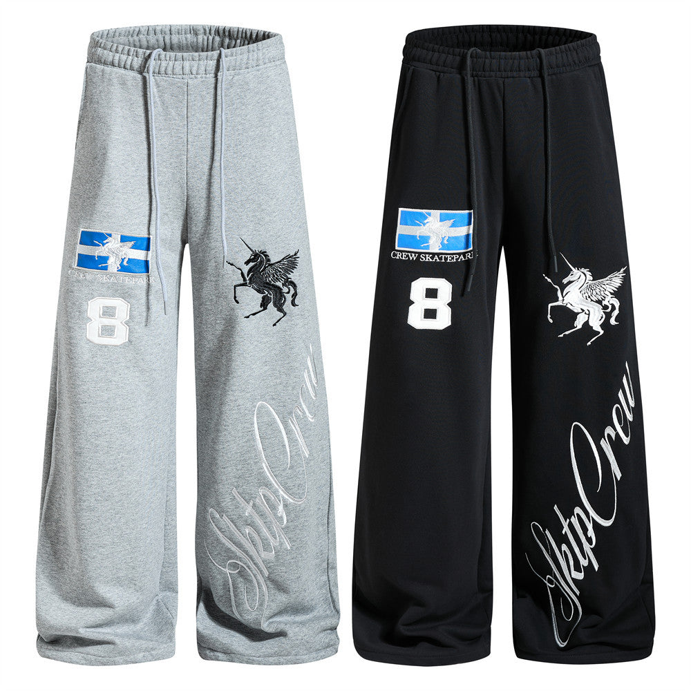Wide-Leg Sweatpants with Pegasus Embroidery & Crew Skatepark Graphic